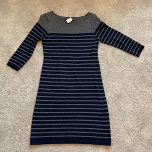 Banana Republic Wool Blend Knit Navy/Gray Striped Dress size Petite Small